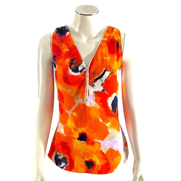 INC International Concepts Size Small Orange Zip Top Modern Art City Chic Vibran - Picture 2 of 9